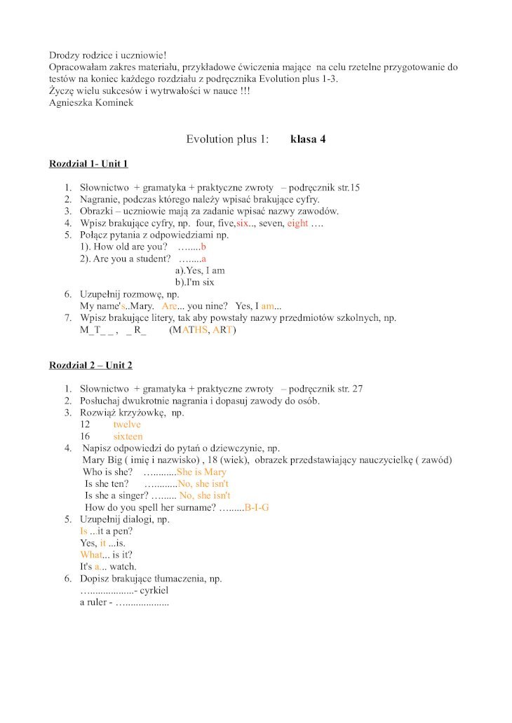 PDF) Evolution plus 1: klasa 4sp4bielsko.pl/sites/default/files/Testy Units  1-8 Evolution plus 1... · Rozdział 3 – Unit 3 1. Słownictwo + gramatyka +  praktyczne zwroty – podręcznik - DOKUMEN.TIPS