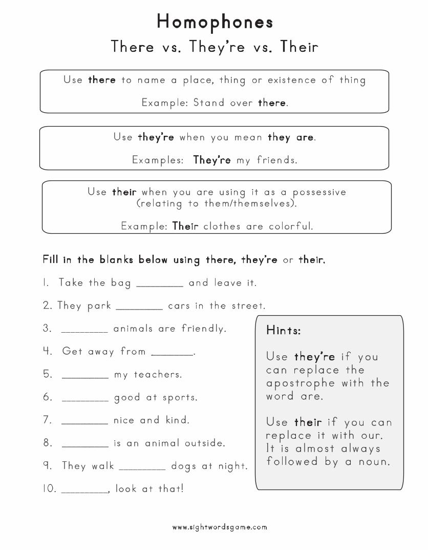 (PDF) They're vs There vs Their Homophone Worksheet - SIght ...
