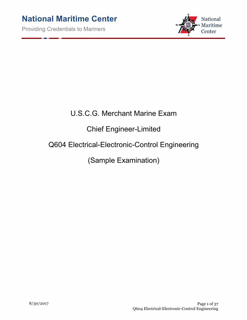 (PDF) U.S.C.G. Merchant Marine Exam Chief Engineer … · Choose the best