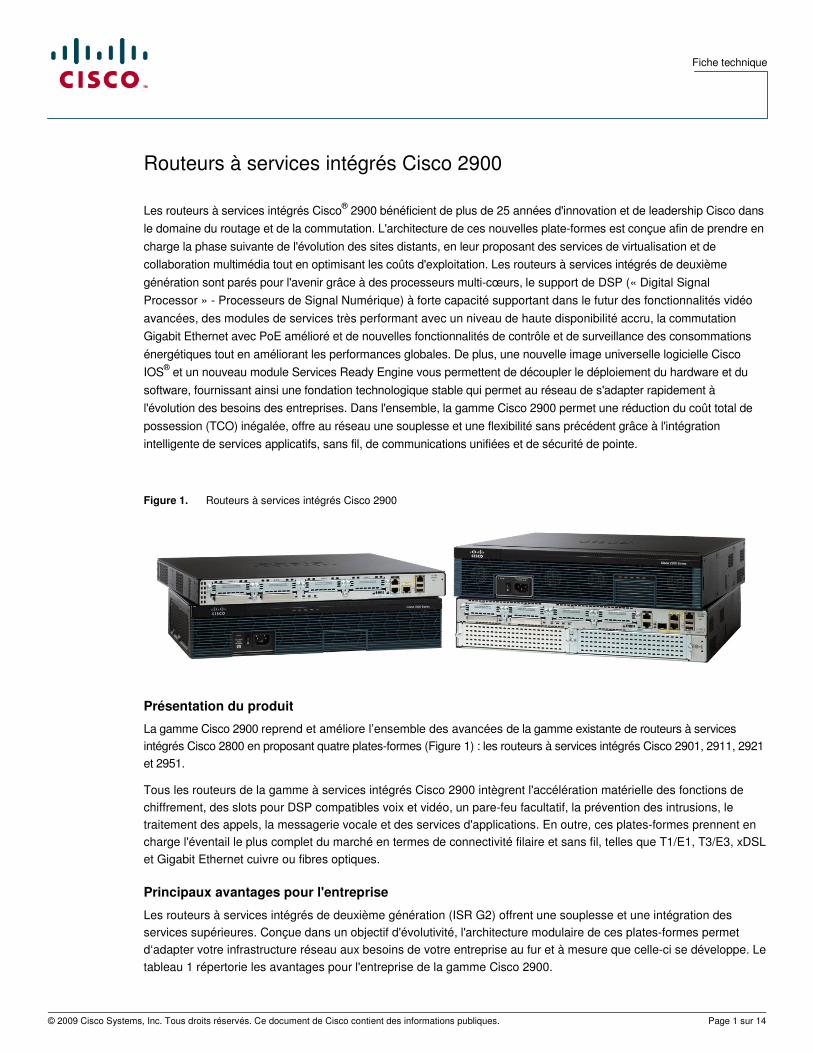 PDF) Routeurs à services intégrés Cisco 2900 · Fiche technique ® -  DOKUMEN.TIPS