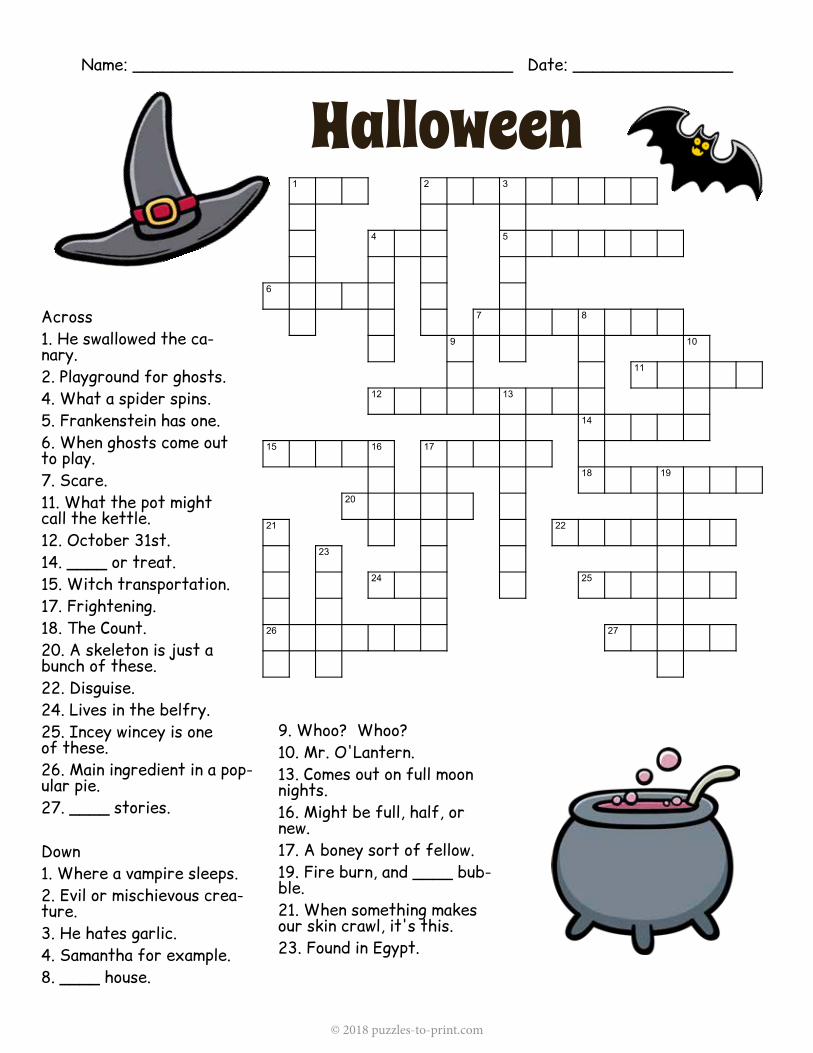 PDF) Halloween Crossword Puzzle - puzzles-to-print.com · Across 1. He  swallowed the ca-nary. 2. Playground for ghosts. 4. What a spider spins. 5.  Frankenstein has one. 6. When ghosts - DOKUMEN.TIPS