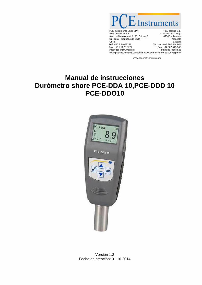 Medidor de dureza PCE-DDD 10 (Shore D)