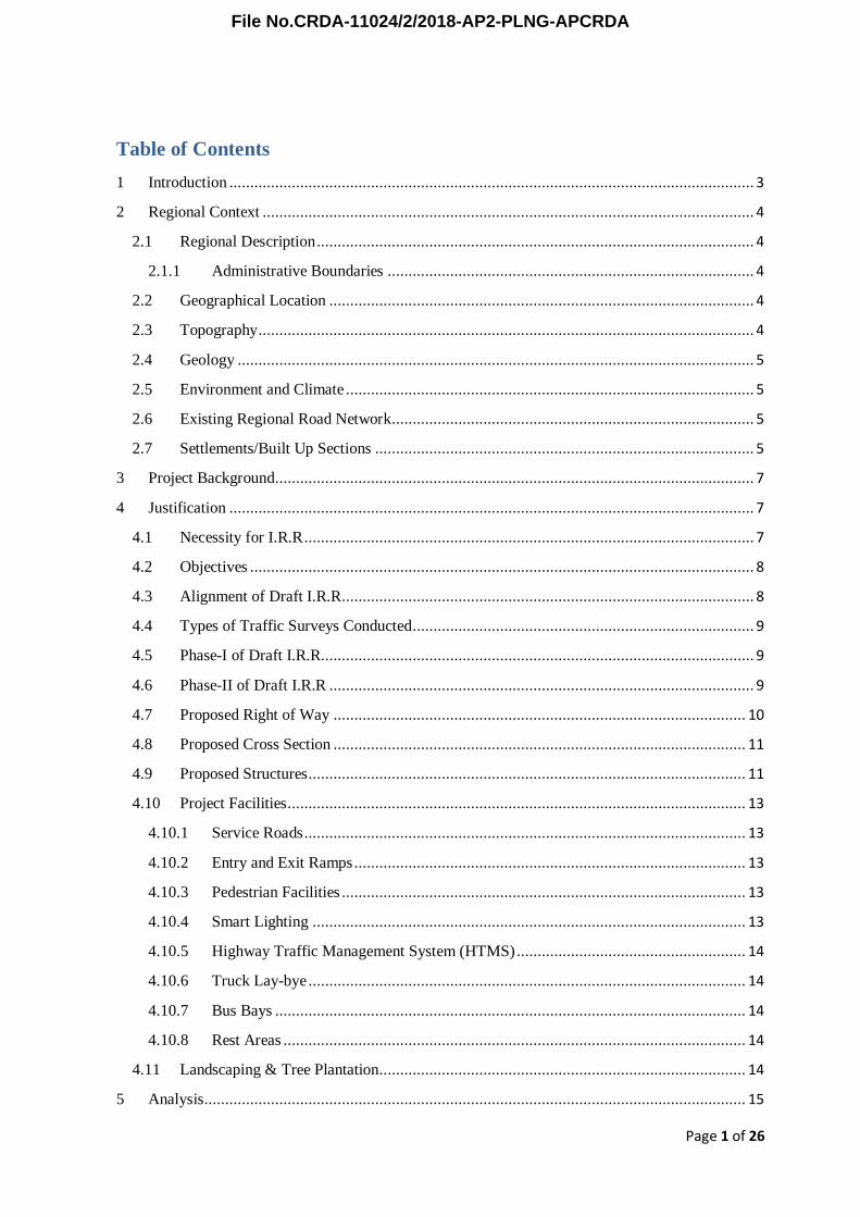 table of contents the inner ring road alignment proposed in the draft perspective