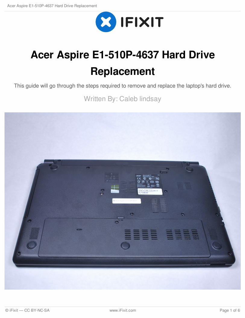 PDF) Acer Aspire E1-510P-4637 Hard Drive Replacement Guides/Acer... ·  2017-12-10 · Step 1 — Battery To release the battery, depress the battery  release with a nylon spudger. Hold - DOKUMEN.TIPS