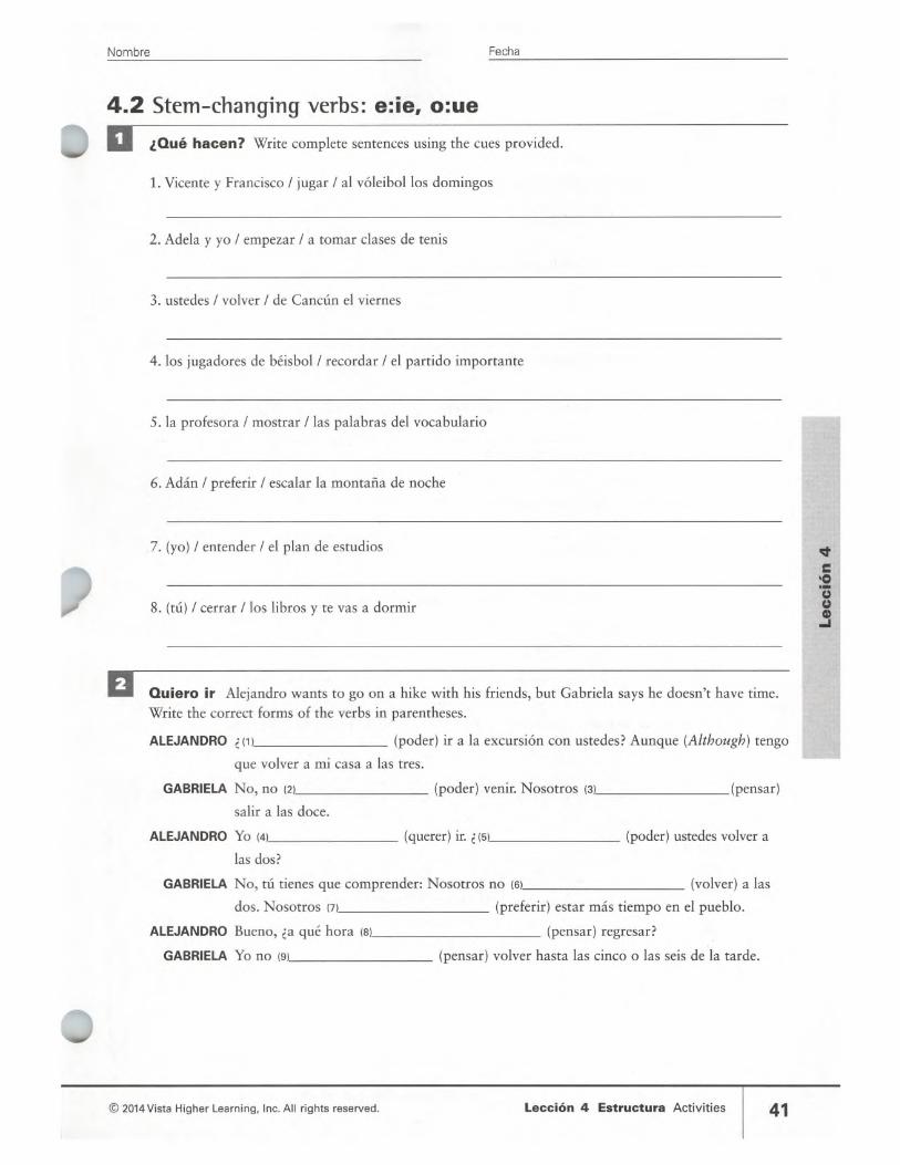 4 2 Stem Changing Verbs Eie Oue Worksheet Answers