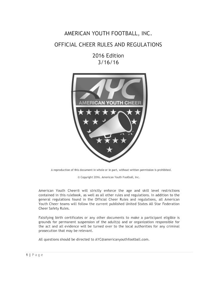 (PDF) AMERICAN YOUTH FOOTBALL, INC. OFFICIAL CHEER RULES AND · AYC