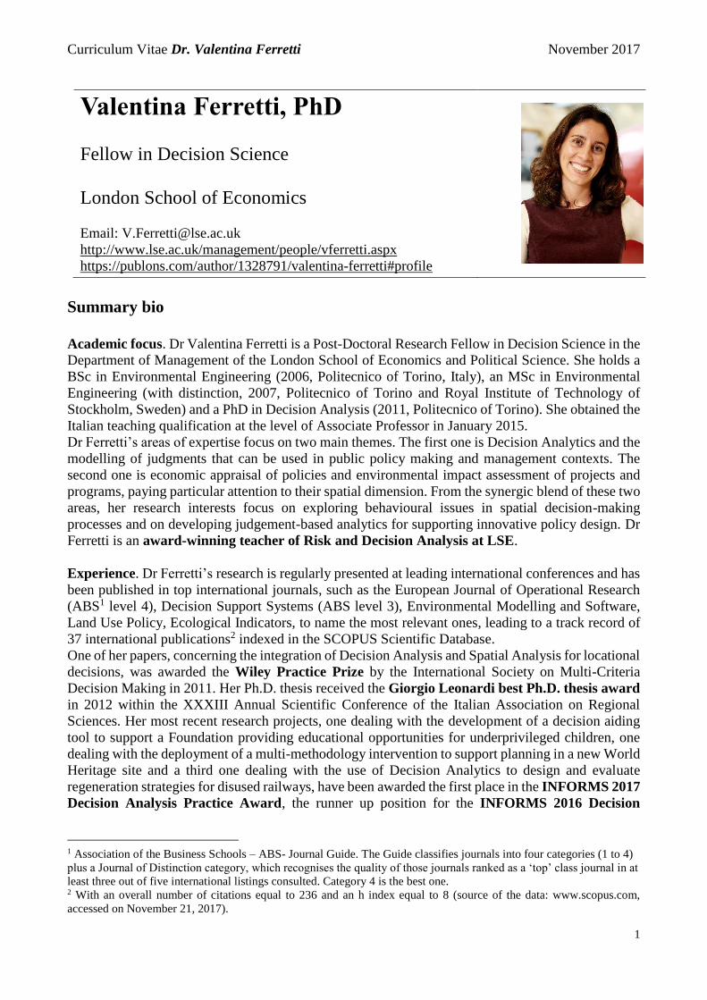(PDF) Valentina Ferretti, PhD...Curriculum Vitae Dr. Valentina Ferretti ...
