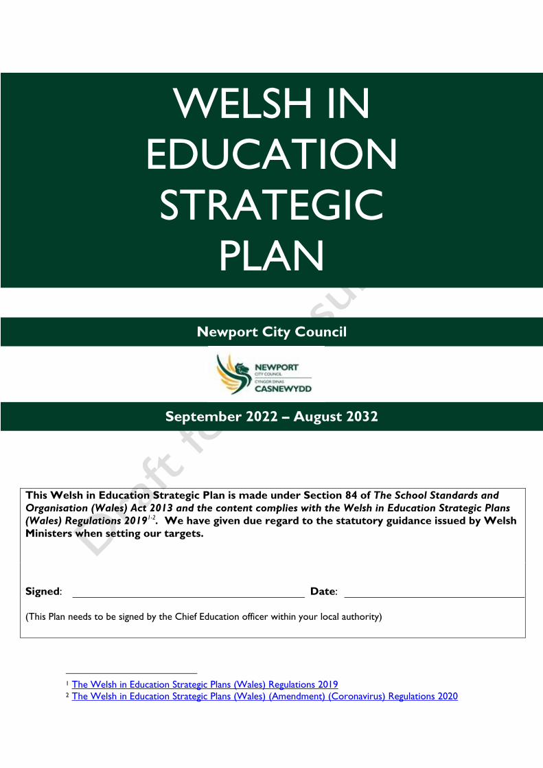 welsh in education strategic plan regulations
