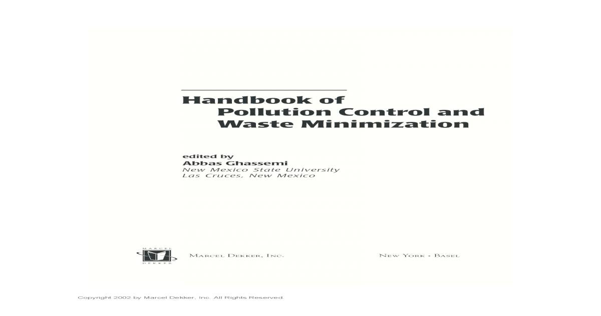 Handbook Of Pollution Control And Waste Minimization - 