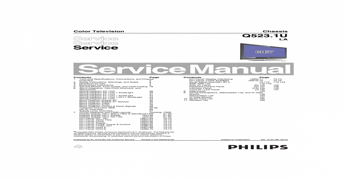 Philips LCD TV Q523.1U LA Service Manual