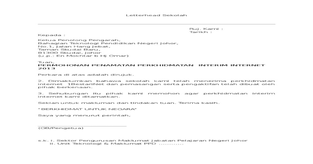 Contoh Surat Permohonan Infra Unifi