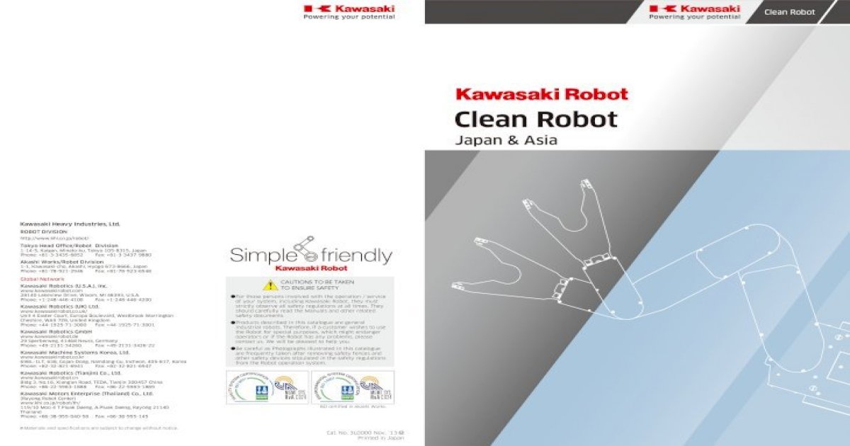 clean e new cover - Kawasaki Robotics | Industrial your system, including  Kawasaki Robot, they must strictly observe all safety regulations at all  times. They should carefully read